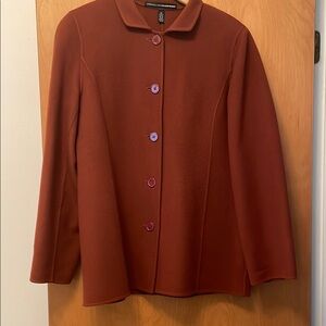 Ellen Tracy Brown Blazer with Cozy Texture and Rounded Collar